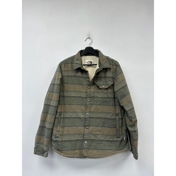 The North Face Other - The North Face Jacket Mens Medium Green Striped Sherpa‎ Lined Flannel Shacket